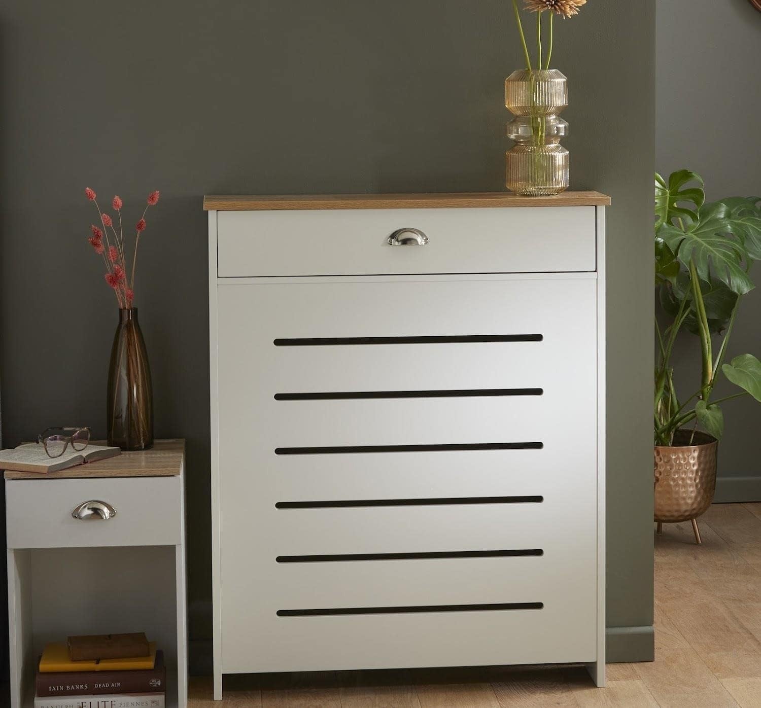 Cream Radiator Cover Cabinet with Drawer Modern MDF Storage Unit
