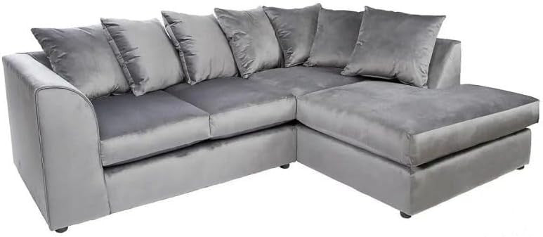 Grey Plush Velvet 4 Seater L Shape Modular Corner Sofa RH/LH - Luxury Comfort