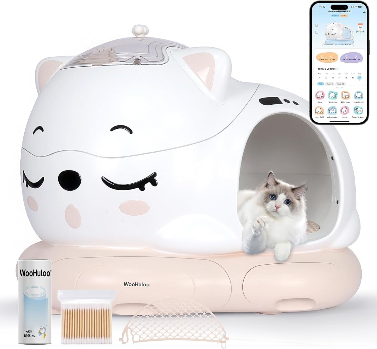 XL Self Cleaning Cat Litter Box APP Control 80L Odor Control Quiet