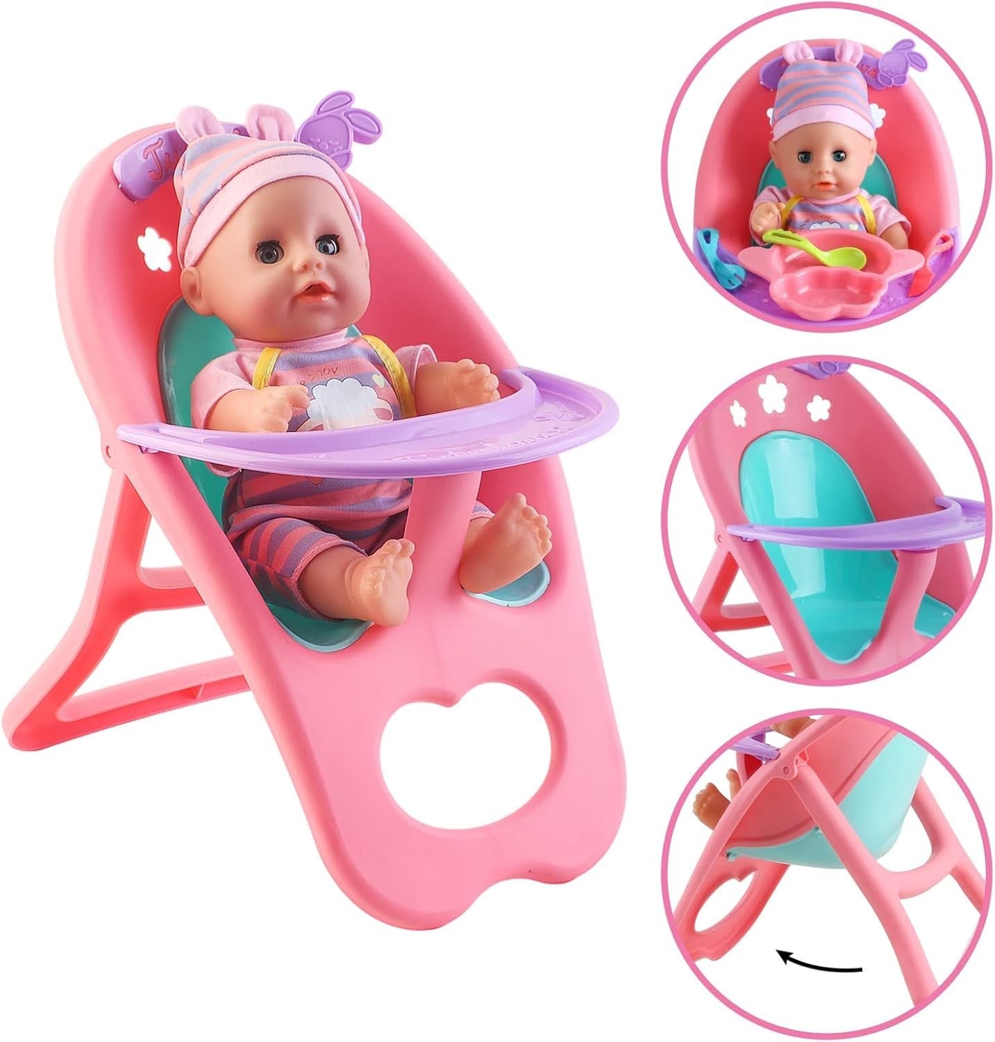 My First Baby Doll Playset w Crib High Chair Feeding Accessories