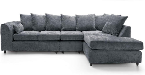 Charcoal Grey RH Corner Sofa – 5 Seater L Shape Chenille Couch with Footstool