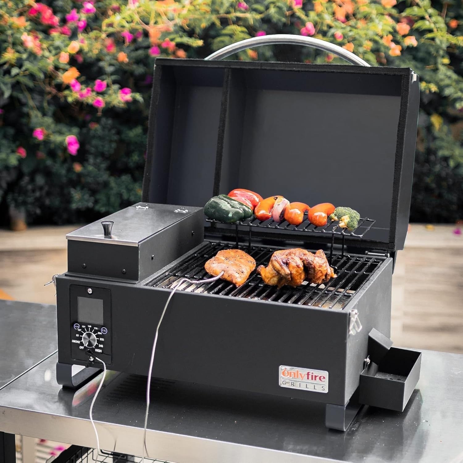 Portable Pellet Smoker BBQ Grill Tabletop 2-Tier Outdoor Cooker Auto Temp