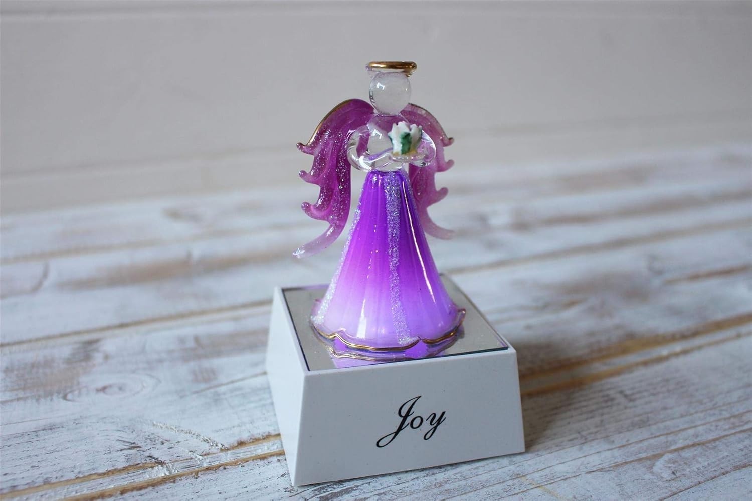 Glass Pink Angel Ornament with Light-Up Base | LED Gift Décor | Gold Gilded