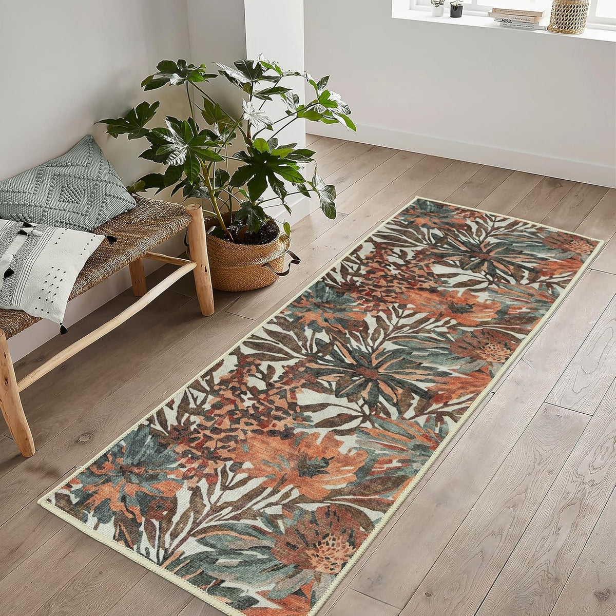 Washable Runner Rug 60x240cm Non-Slip Hallway Kitchen Bedroom Dark Khaki Peach