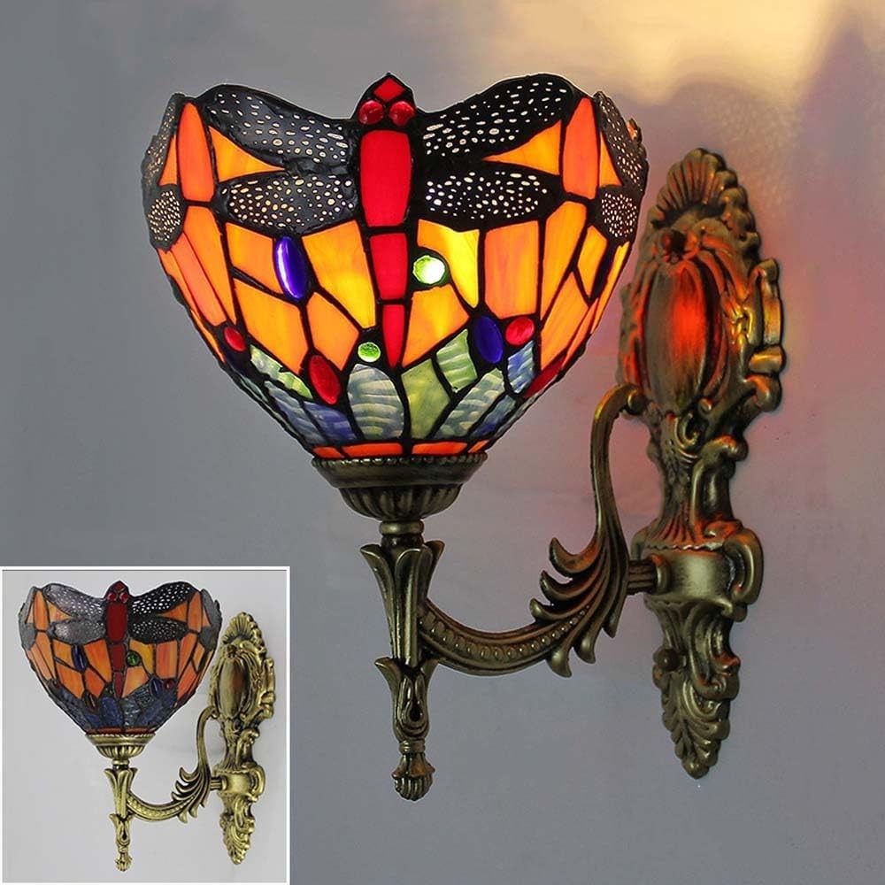 Vintage Stained Glass Wall Light Lamp Retro Indoor Sconce 28cm