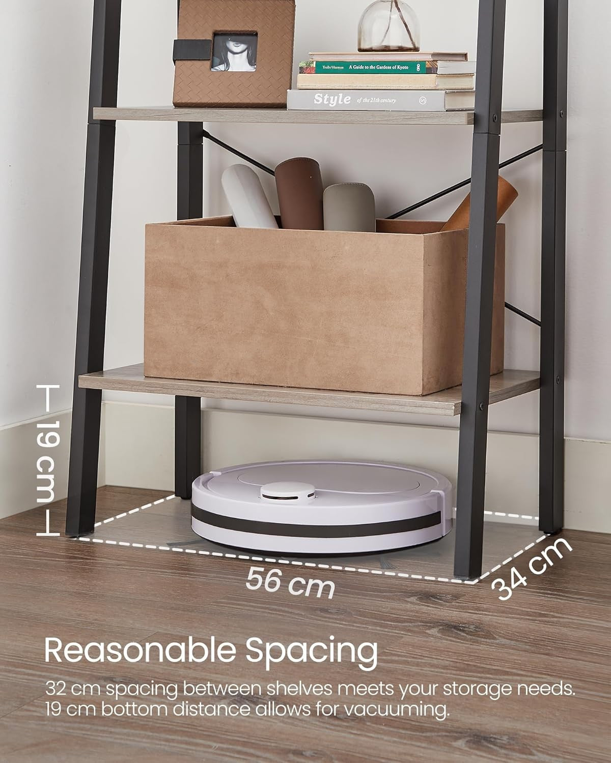 4-Tier Ladder Shelf Bookcase – Industrial Greige Storage Rack for Home & Office