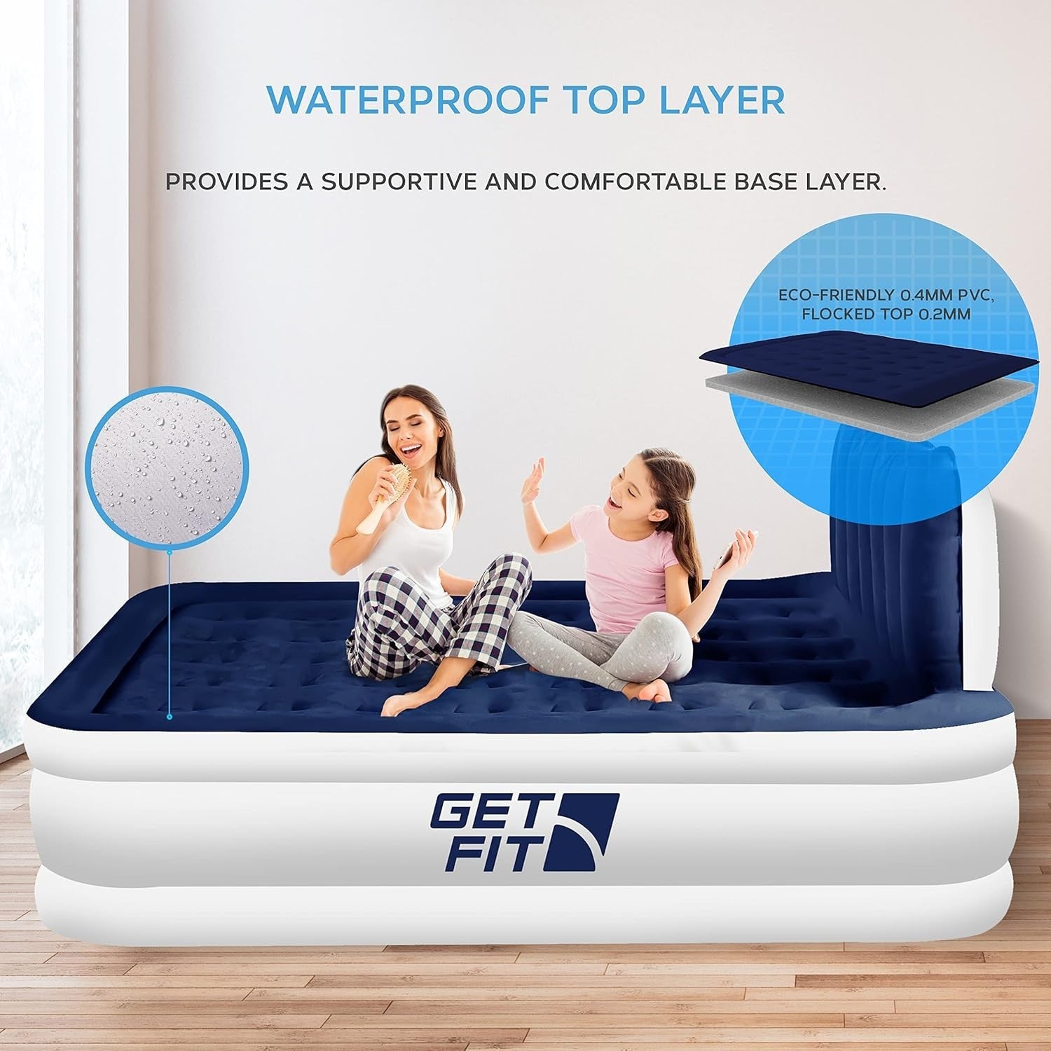 King Air Mattress with Electric Pump & Headboard – 152x203cm Inflatable
