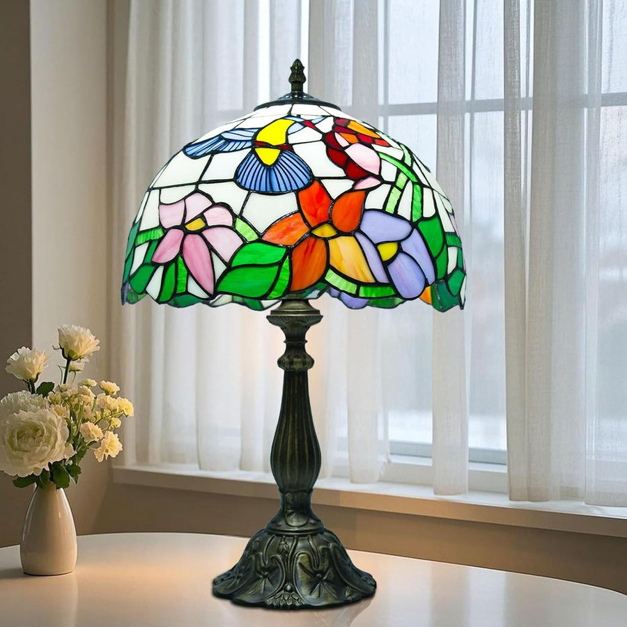12" Stained Glass Table Lamp with Remote, Adjustable Brightness & Color