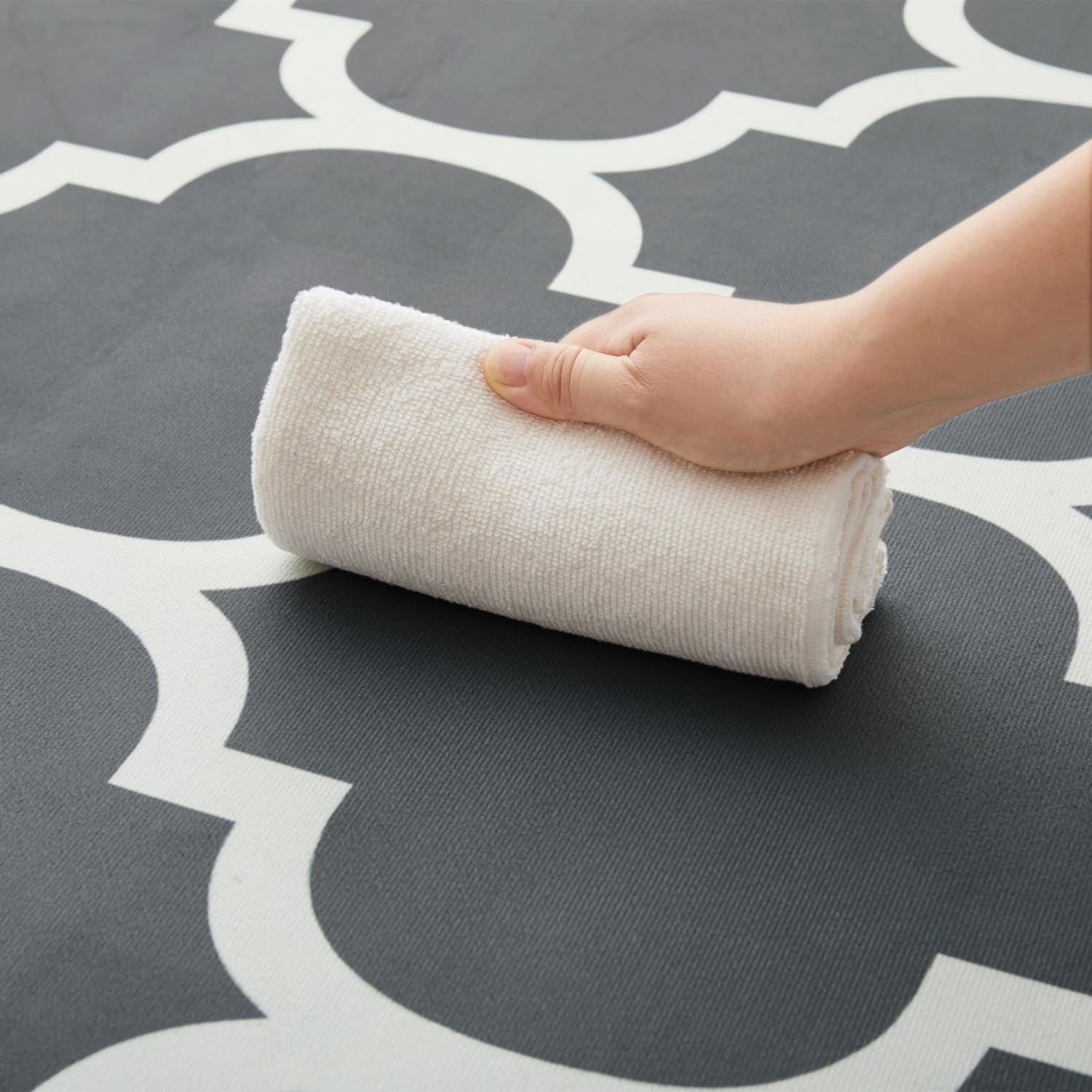 Large Grey Trellis Rug 200x290cm Soft Non-Slip Modern Carpet for Living Room