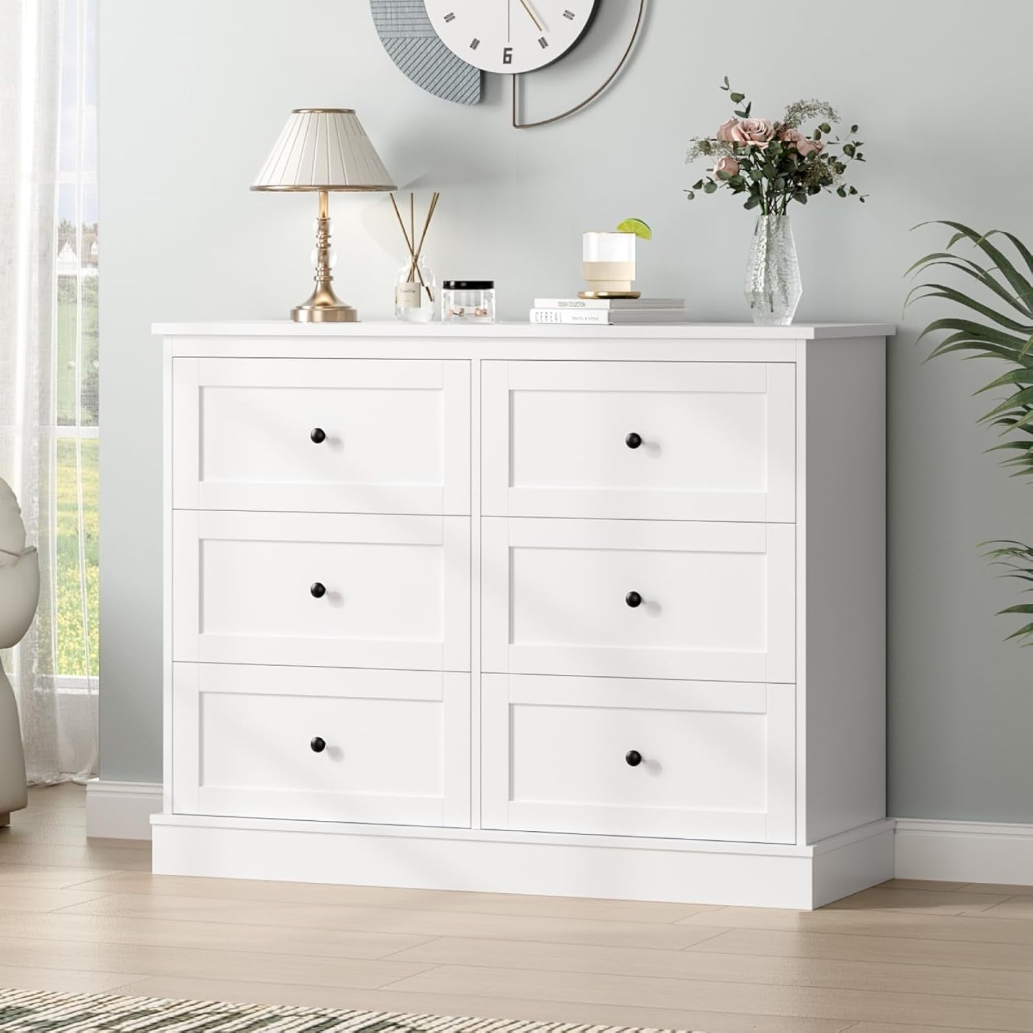 6 Drawer White Wooden Storage Cabinet Chest Sideboard Dresser 108x40x87cm