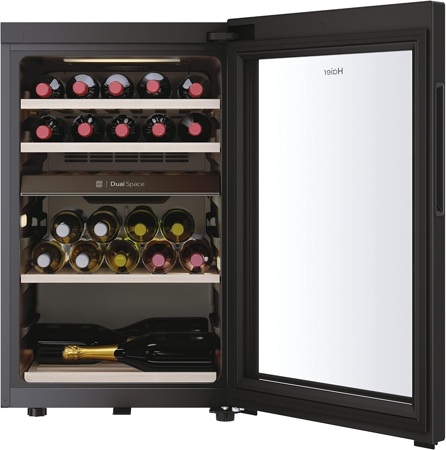 42 Bottle Wine Cooler Fridge Dual Zone Glass Door Digital Control Black