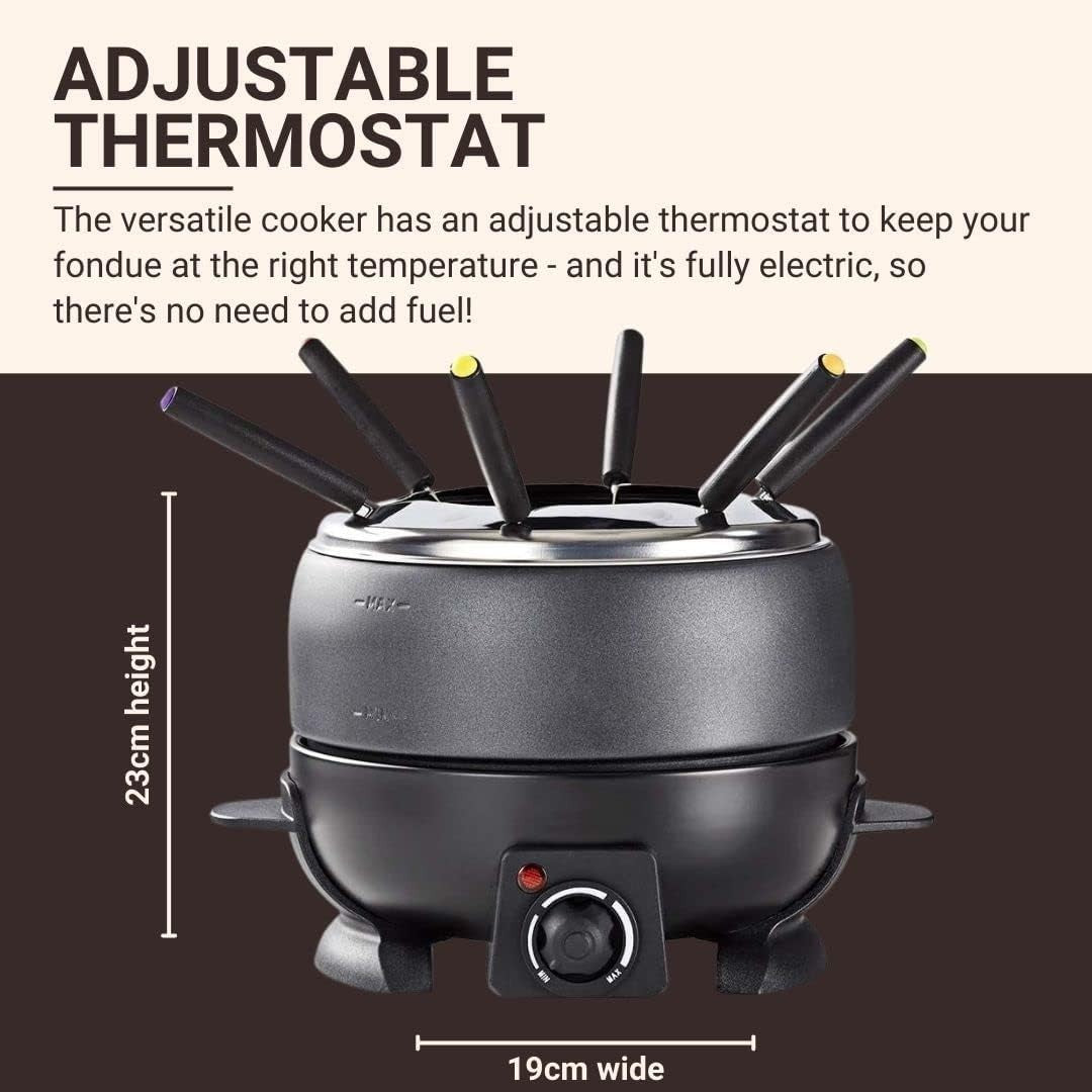 Electric Fondue Set 2.3L Cheese Chocolate Pot 6 Fork Temperature