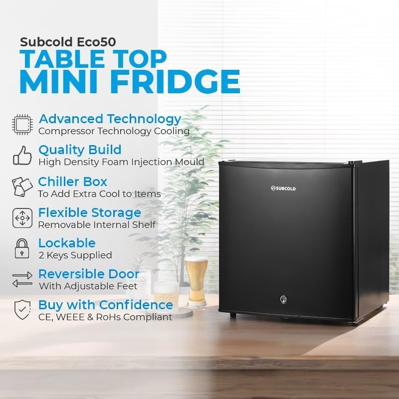 45L Mini Fridge Tabletop Cooler Low Noise Energy Efficient Black