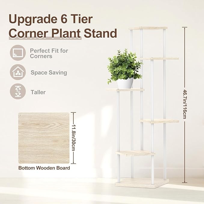 6 Tier Tall Metal Wood Plant Stand Indoor Outdoor Corner Display Rack White