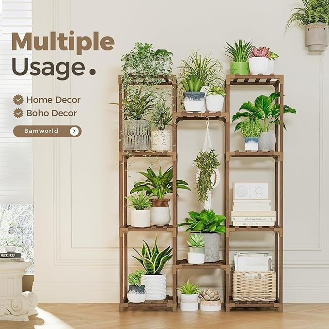 Tall Wooden Plant Stand Indoor Outdoor Multi-Shelf Flower Pot Rack