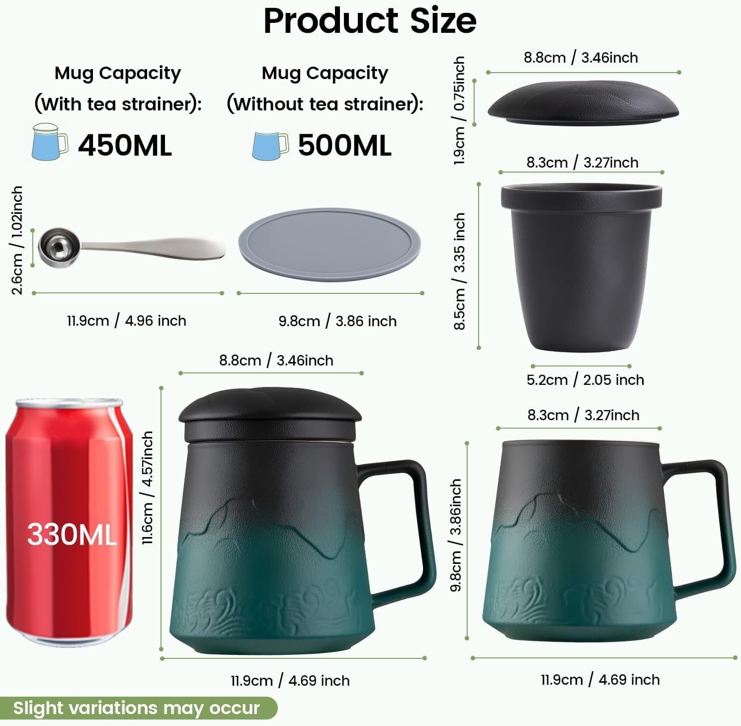 500ml Tea Infuser Mug with Lid Porcelain Loose Leaf Tea Cup Green