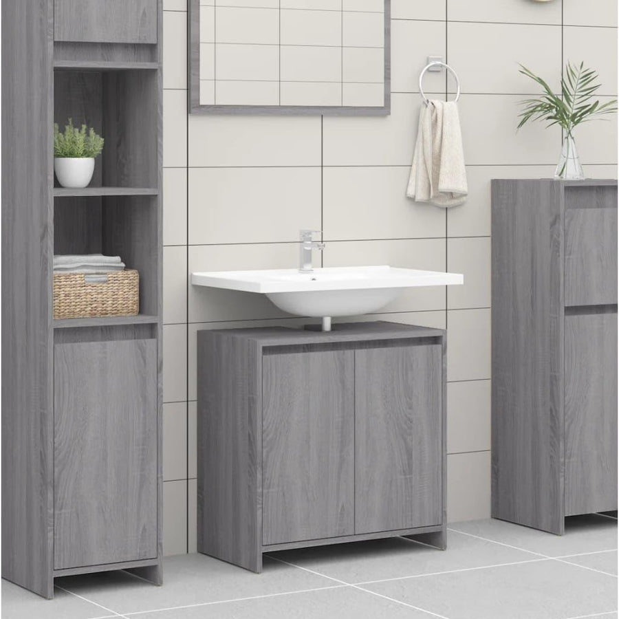 Grey Oak Bathroom Sink Cabinet – 2 Door Under Sink Storage Unit 60x61cm