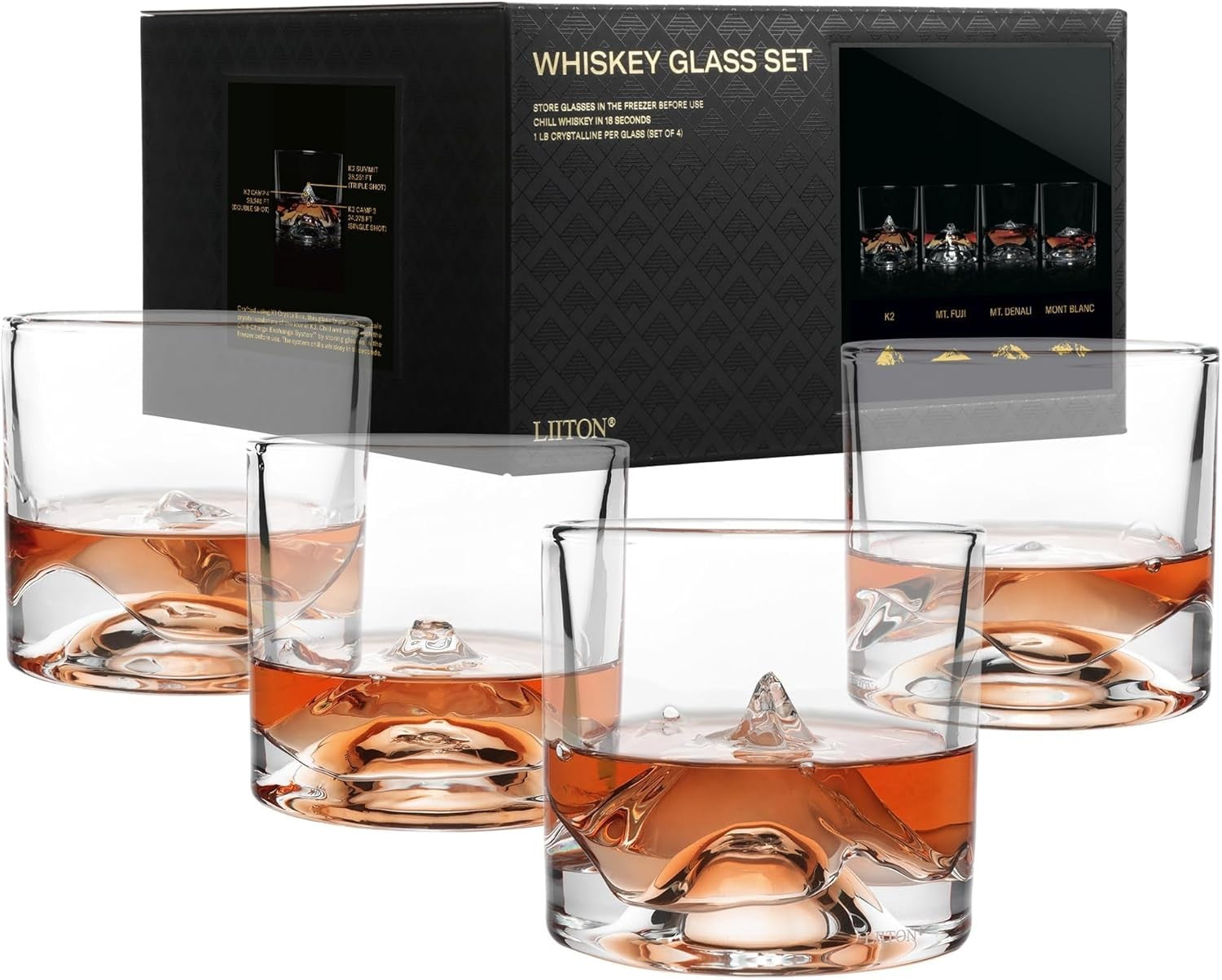Mountain Peaks Whiskey Glasses Set of 4 – 250ml Freeze-Chill Crystal Tumblers
