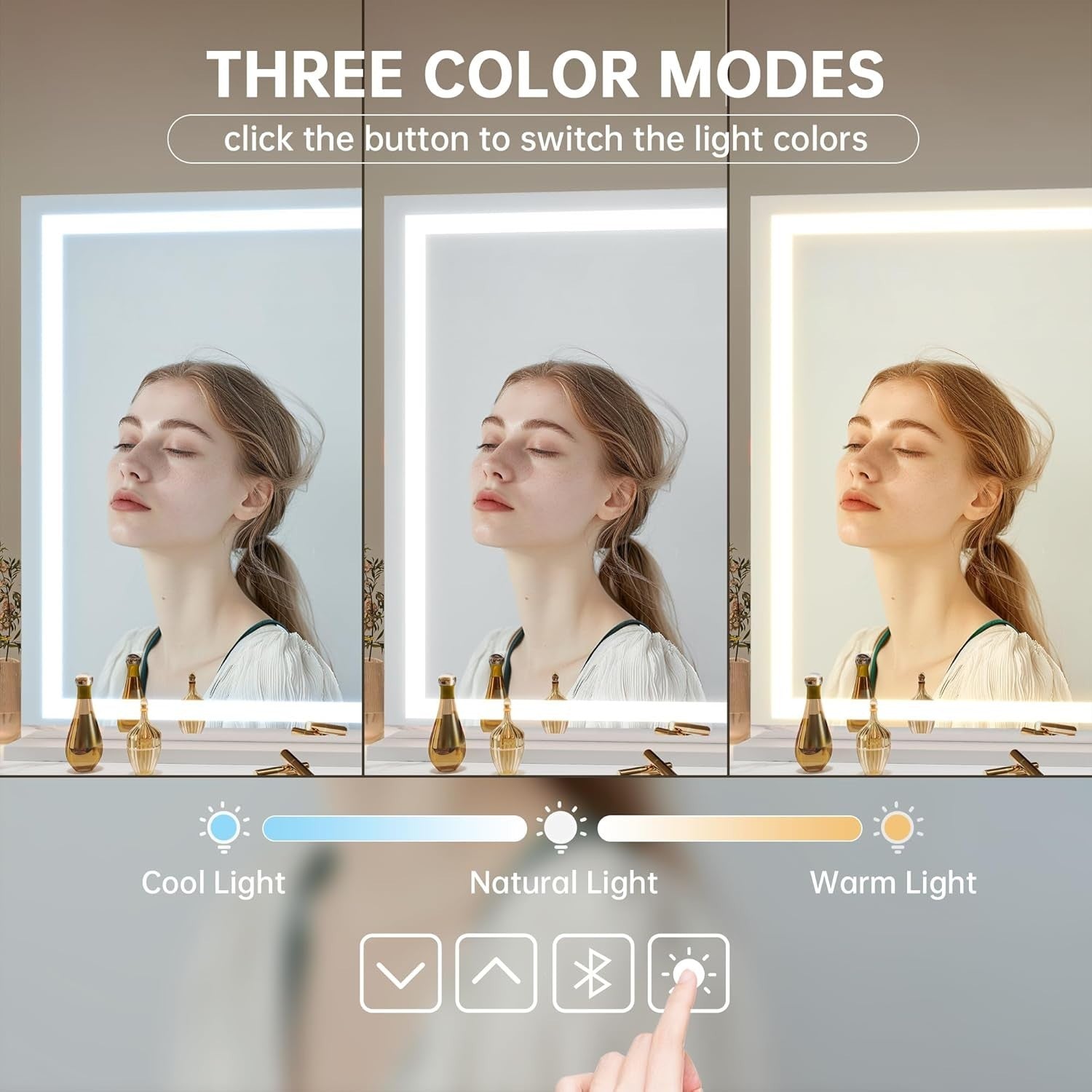LED Vanity Mirror 105x75cm Wall/Table Mount | 3 Light Modes, Touch Control