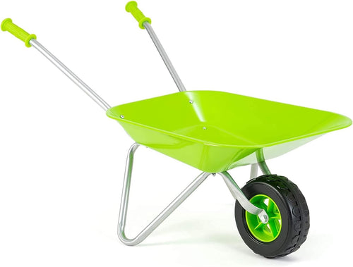 Kids Metal Wheelbarrow & Green Garden Toy Barrow w/ Non-Slip Handle Fun Play