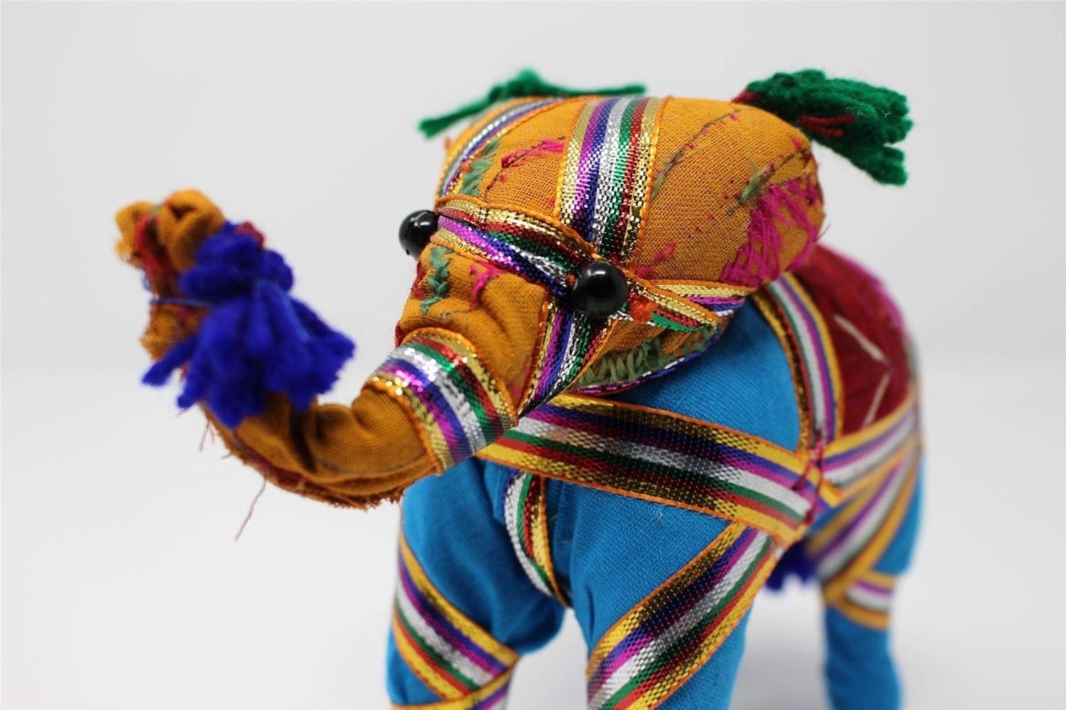 Blue Fabric Elephant Ornament | Handcrafted Colourful Standing Decor | 11cm