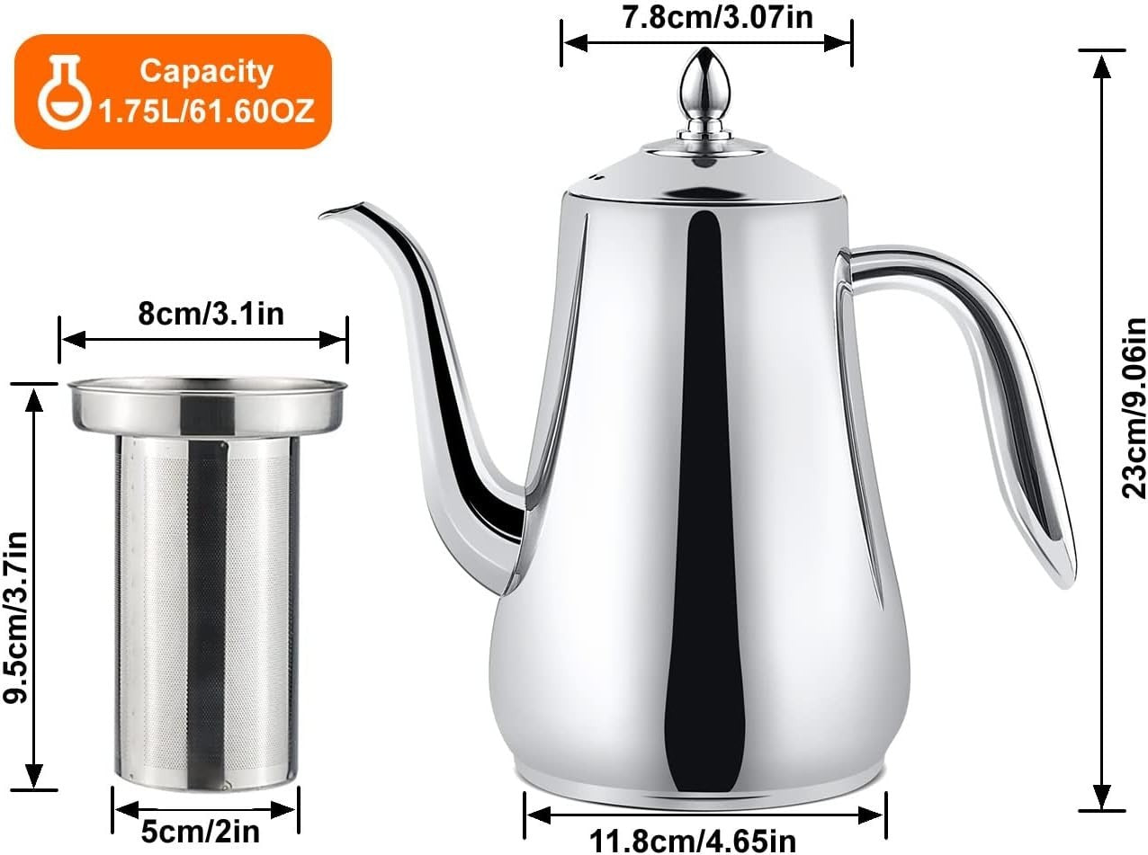 Stainless Steel Teapot 1.75L Infuser Loose Leaf Tea Coffee Server