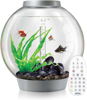 60L Round Aquarium with LED Lighting – Silver Modern Desktop Tank