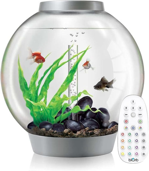 60L Round Aquarium with LED Lighting – Silver Modern Desktop Tank