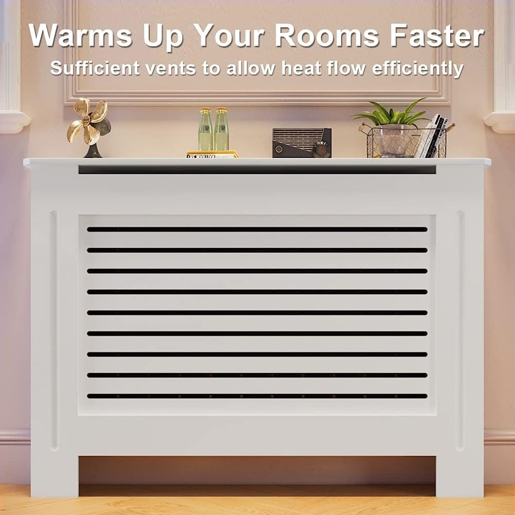 White Radiator Cover Cabinet XL | MDF Horizontal Slat Shelf