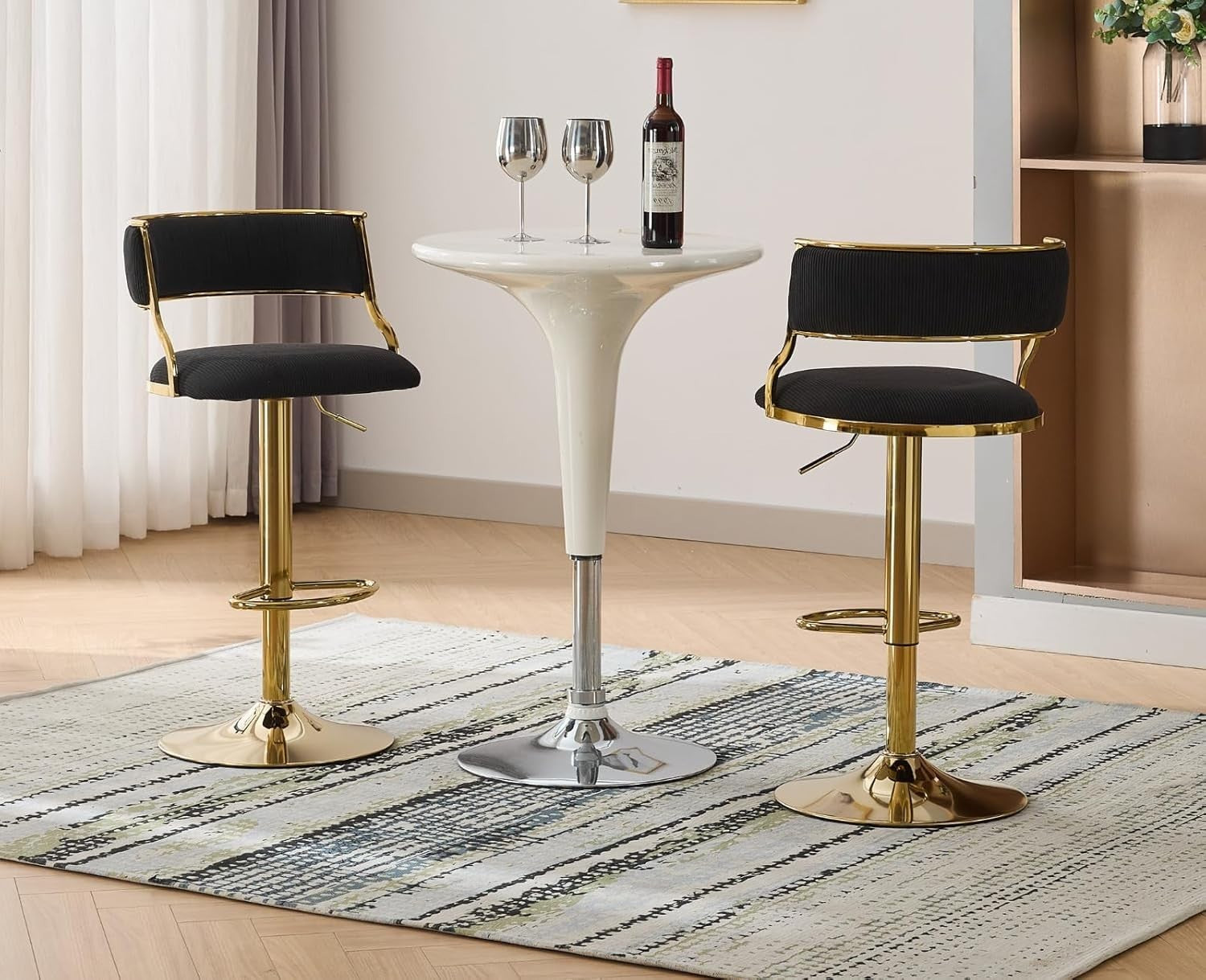 Black Velvet Swivel Bar Stools Set of 2 – Adjustable Counter Chairs