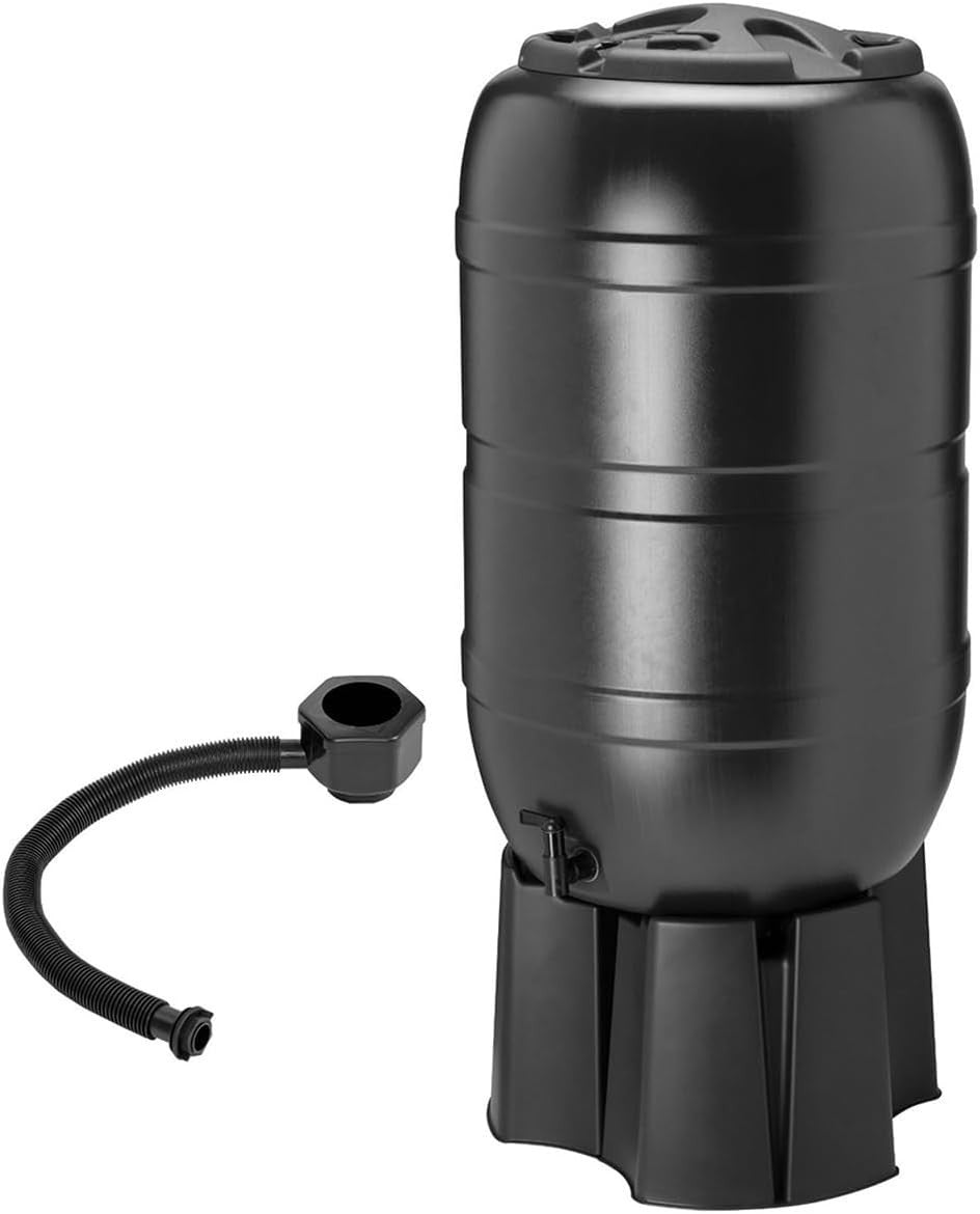 210L Black Water Butt Kit With Stand, Tap & Lockable Lid  Rain Collector