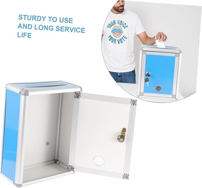 Wall-Mount Locking Mailbox Blue Aluminium Weatherproof Box for Home Office