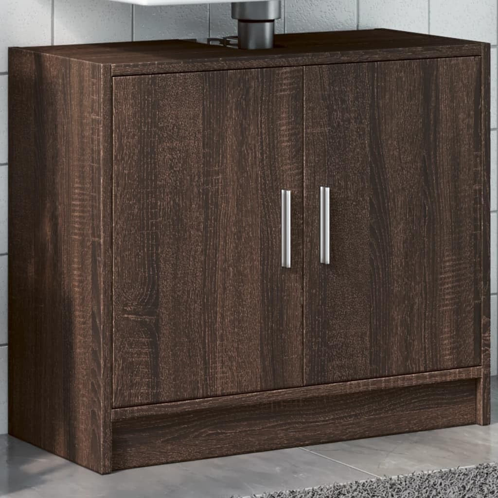 Modern Brown Oak Bathroom Sink Cabinet with 2 Doors – Moisture-Resistant Storage