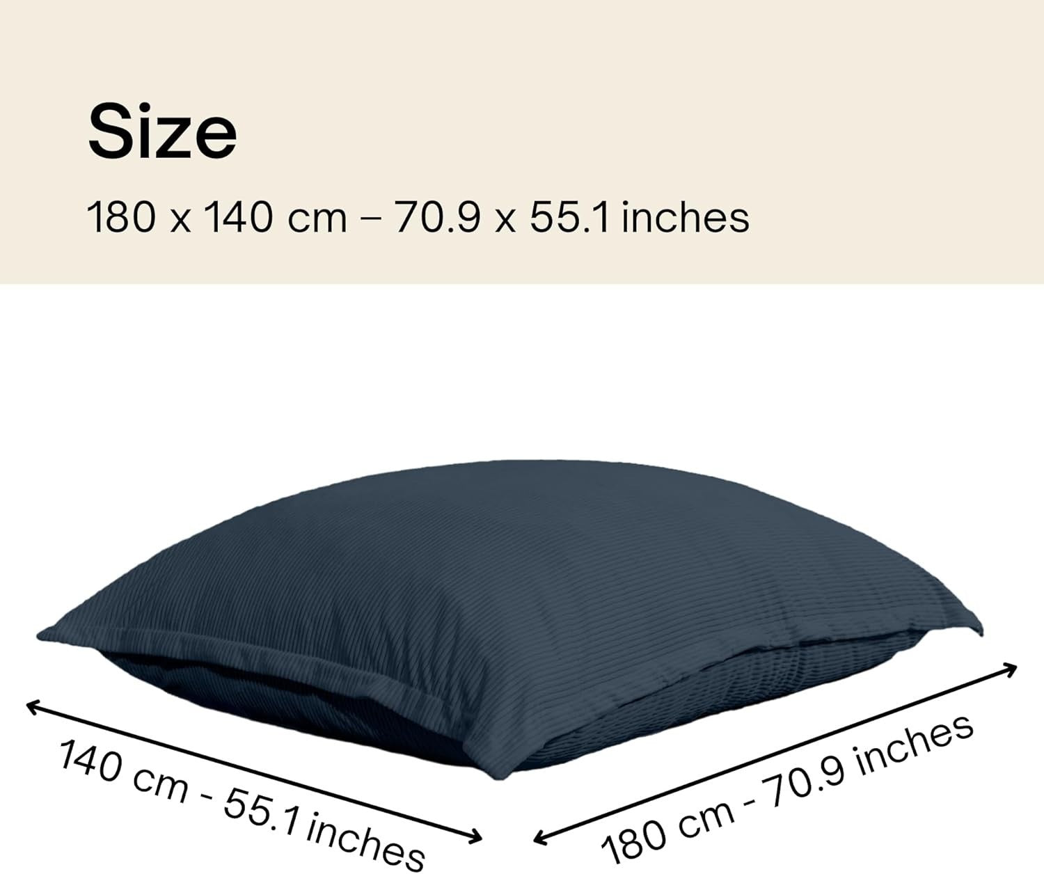 XXL Foam Bean Bag Blue Sofa for Adults & Kids Corduroy Floor Seat 180x140cm