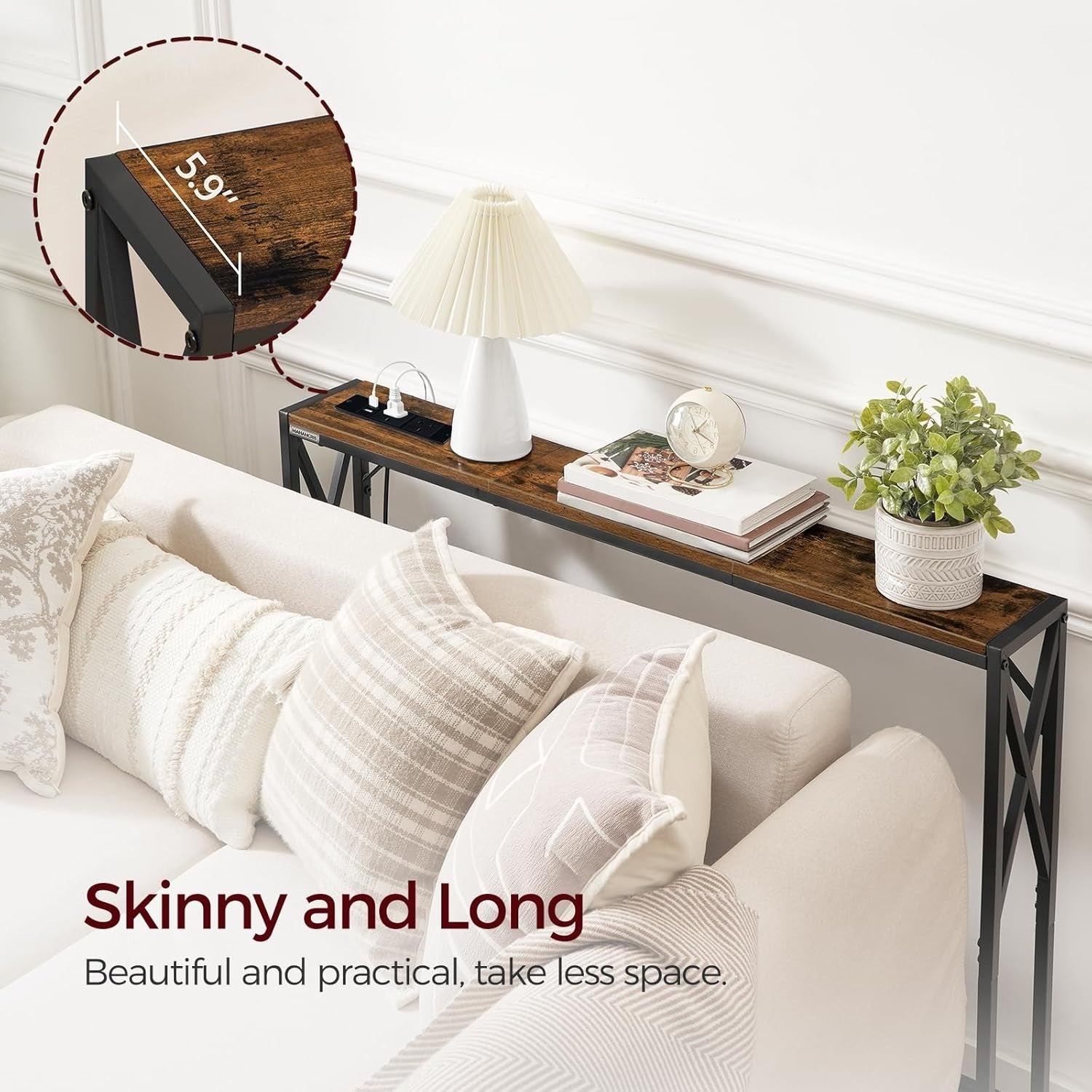Rustic Console Table with USB Charging Ports – Slim 100cm Hallway Desk