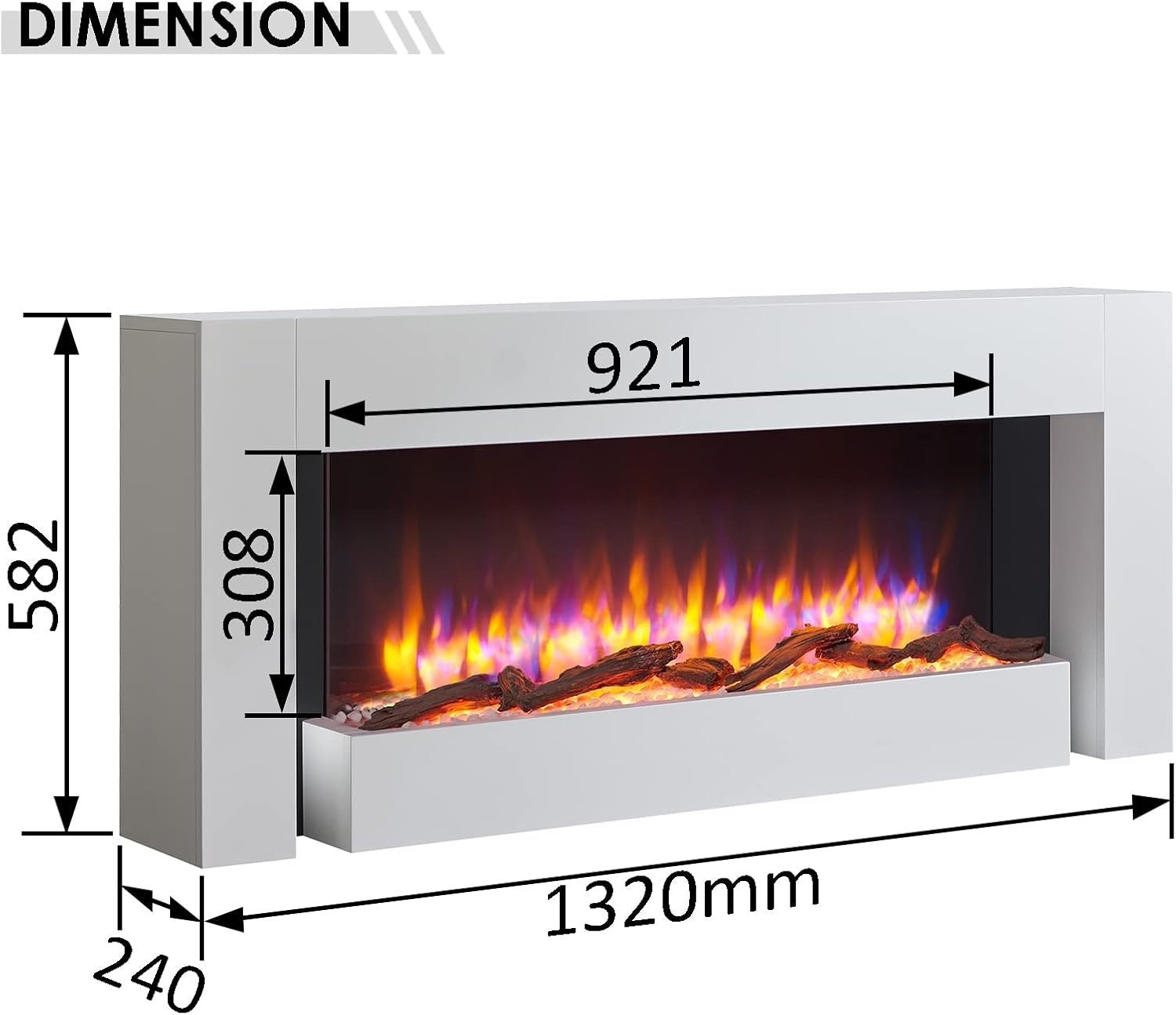 52” Freestanding Electric Fireplace Heater 2kW LED Flame White Modern