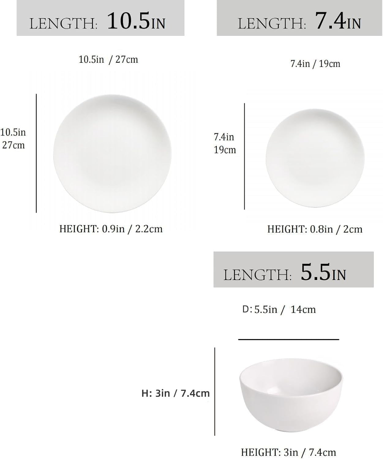 18pc Porcelain Dinnerware Set White Plates Bowls Microwave Dishwasher Safe