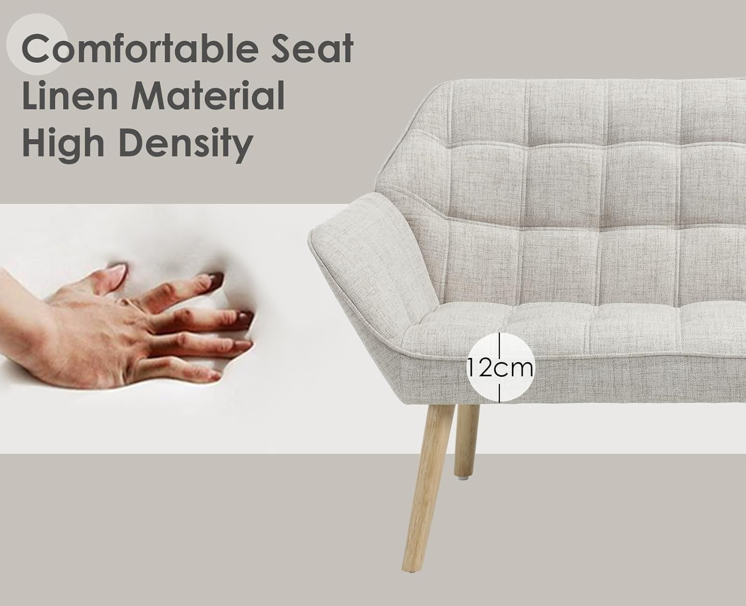 2 Seater Linen Sofa Tub Chair Beige Loveseat Armchair Wood Legs Lounge