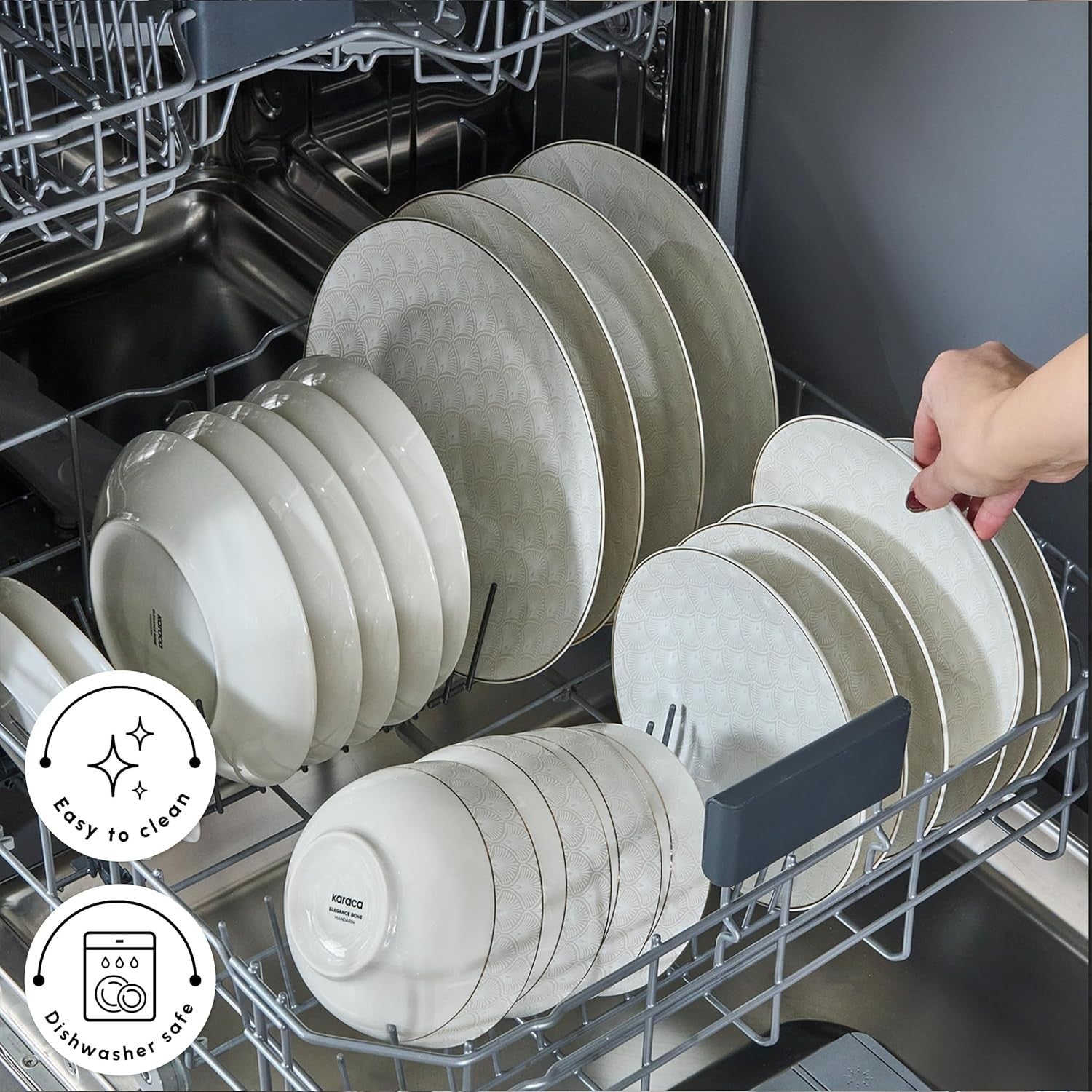 Karaca Mandarin White Dinnerware Sets, Modern Kitchen Dinner Set for 12 People,