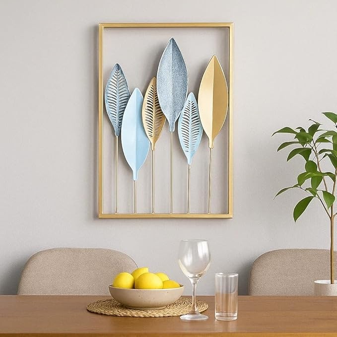 Bohemian 3D Metal Leaf Wall Art Set of 3 16x11" Gold Boho Decor