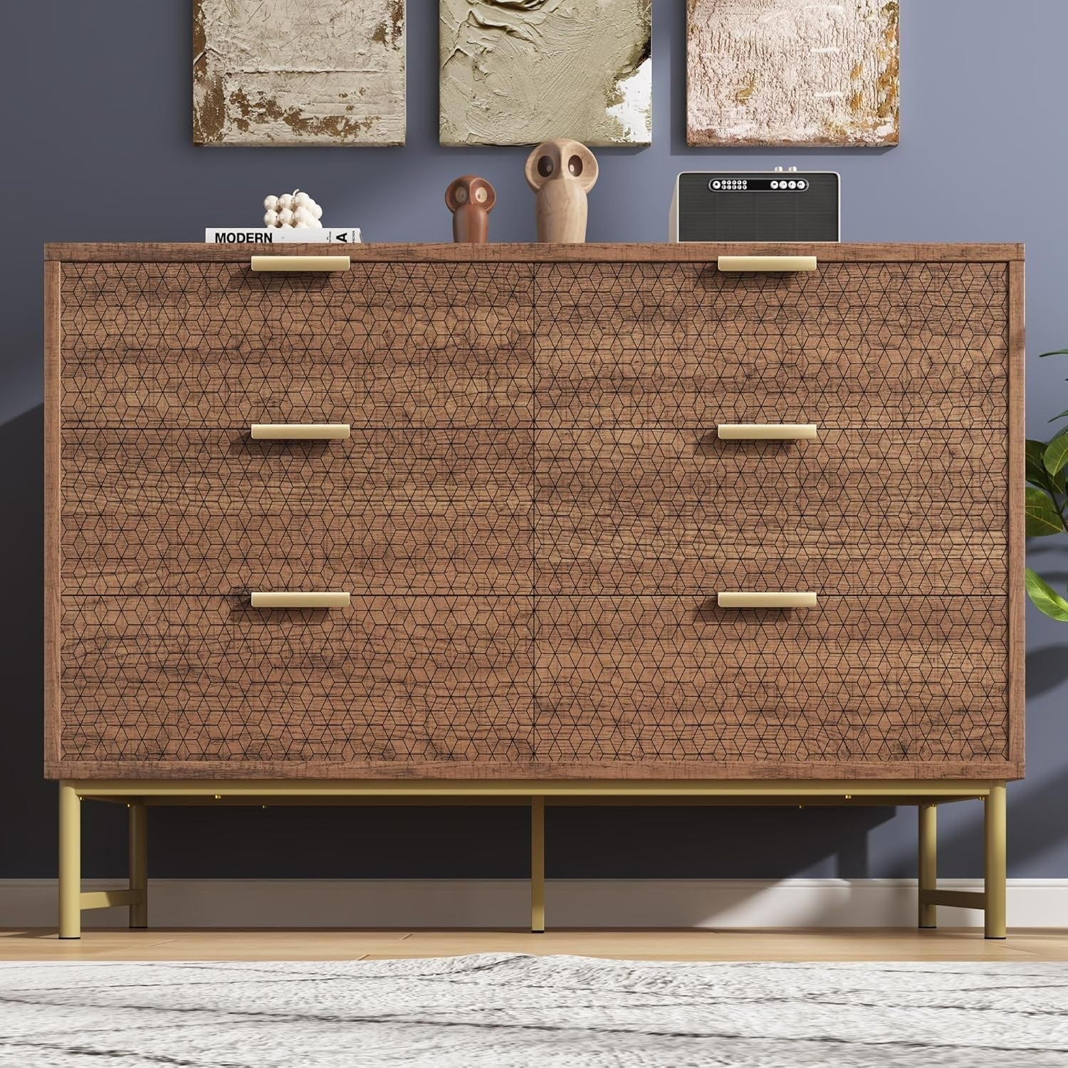 120cm Walnut Sideboard Chest with 6 Drawers for Hallway or Bedroom
