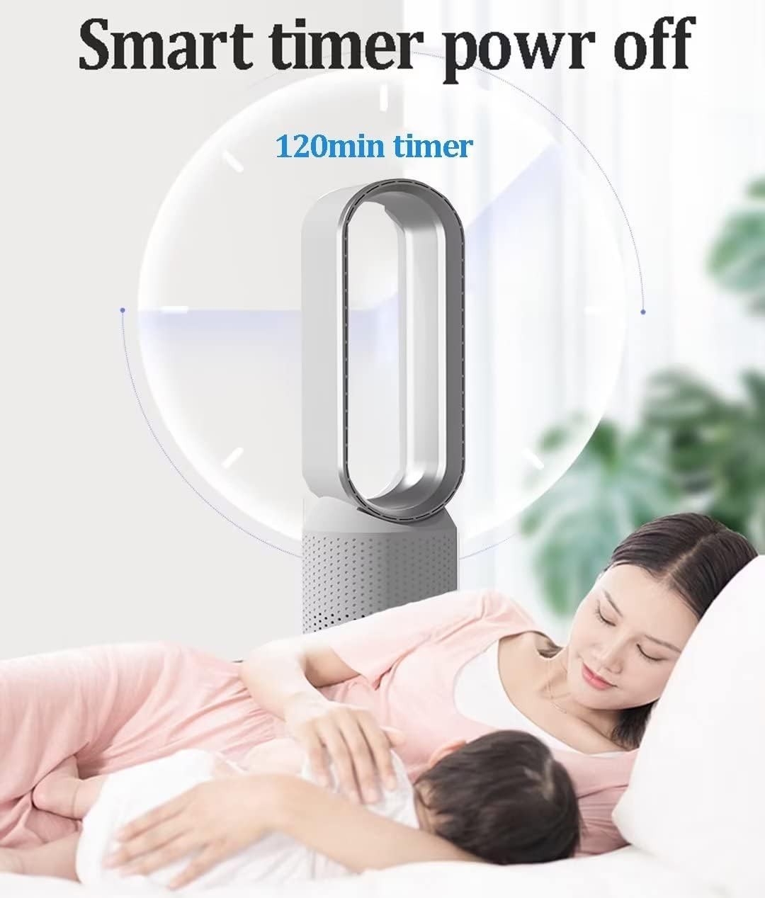 Bladeless Tower Fan 2-in-1 Air Purifier 8-Speed LED Touch Remote Control Silver