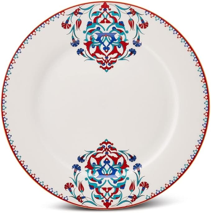 24 Piece Bone China Dinner Set for 6 White Patterned Plates Bowls Crockery