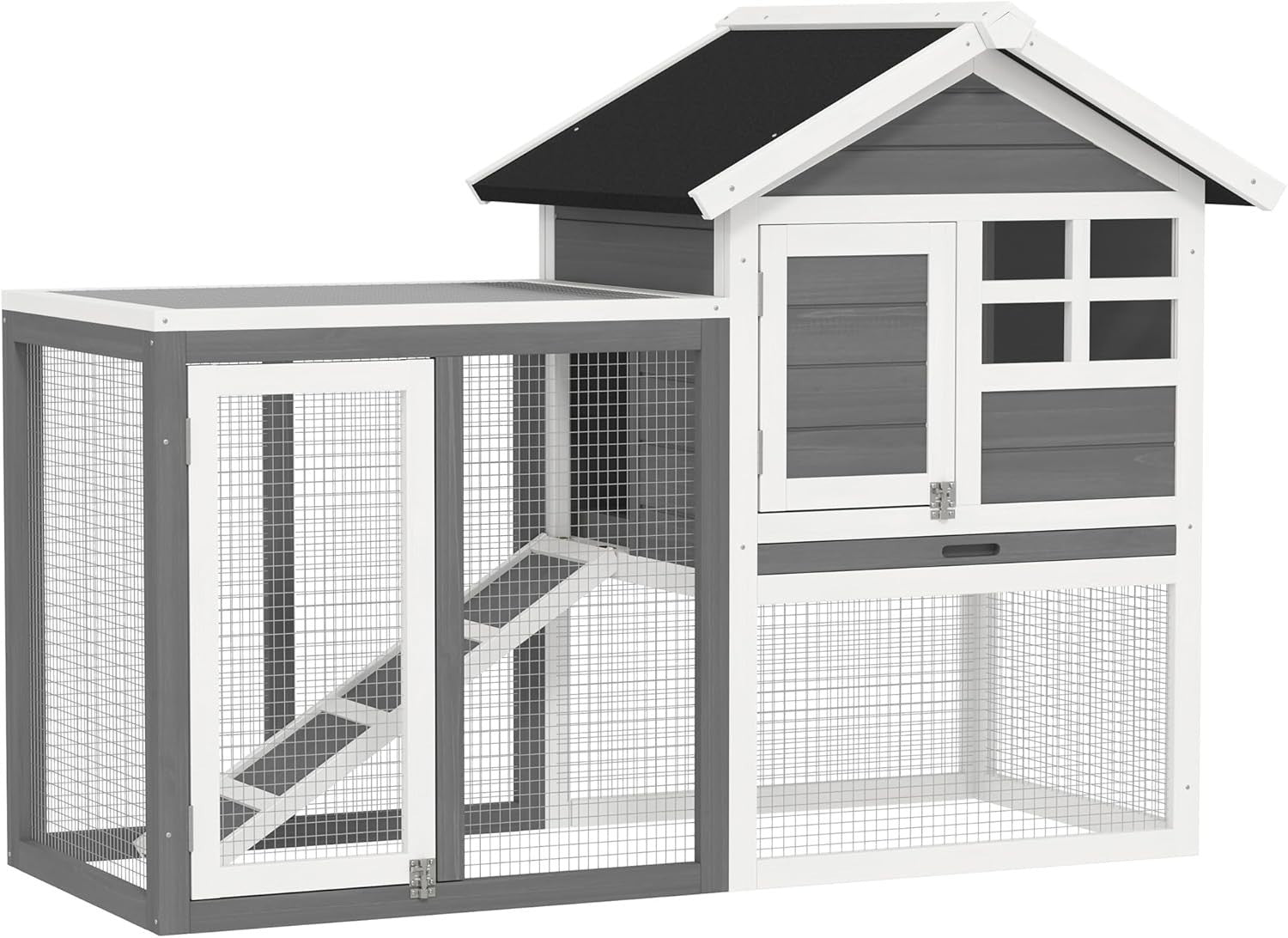 Outdoor Wooden Rabbit Hutch 2 Tier Run 124x63x93cm