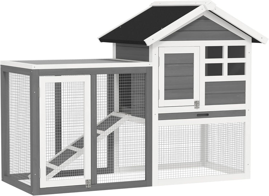 Outdoor Wooden Rabbit Hutch 2 Tier Run 124x63x93cm