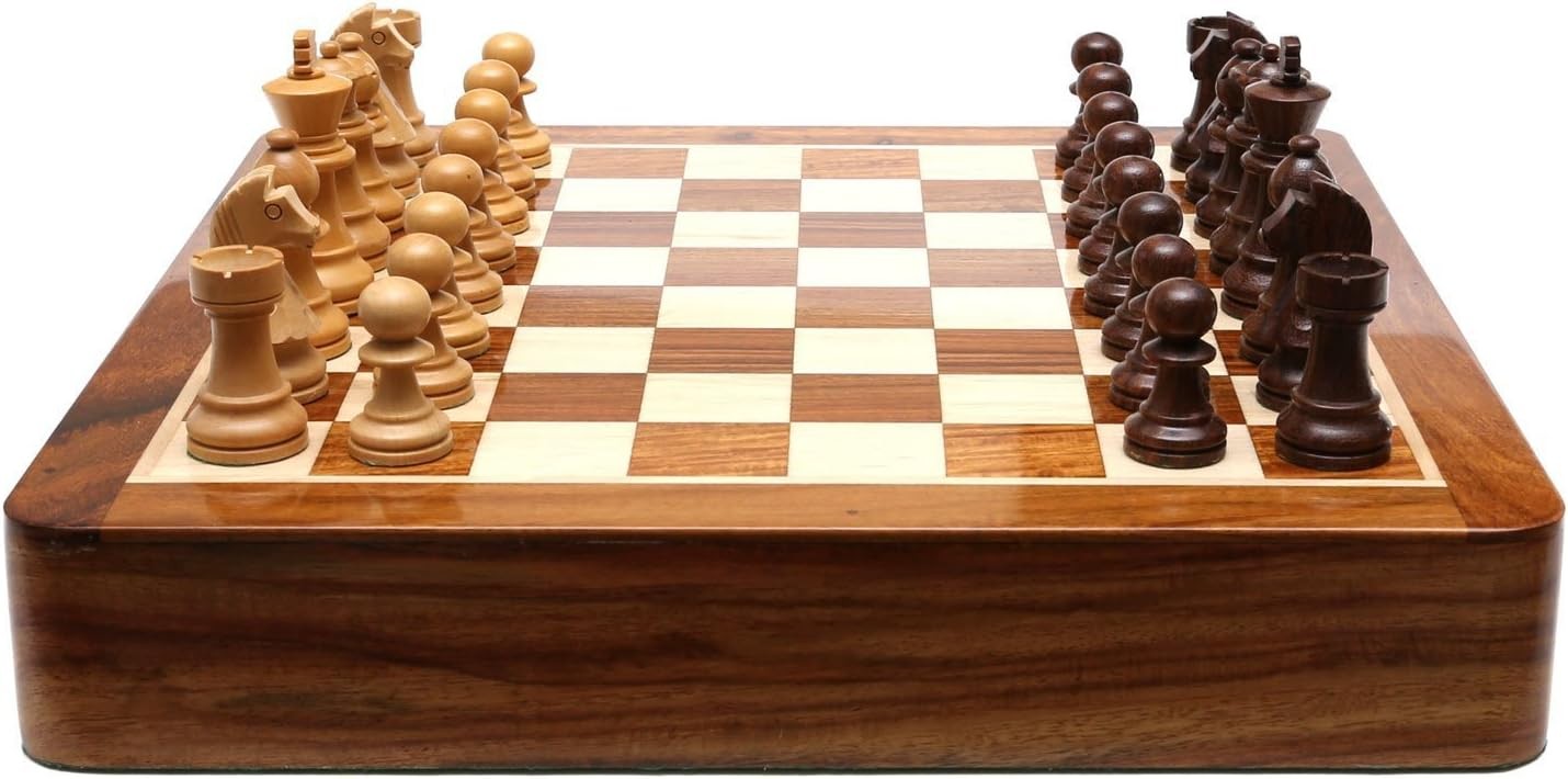 12" Wooden Magnetic Chess Set with Storage Drawer | Travel Board & Pieces