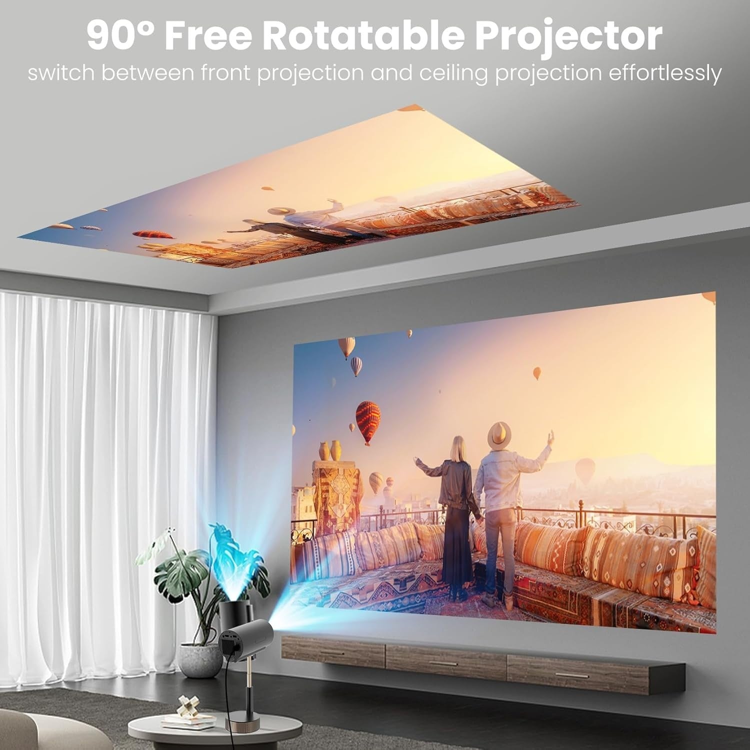 Mini Smart Projector 1080P WiFi 6 Bluetooth Auto Focus Lift Stand