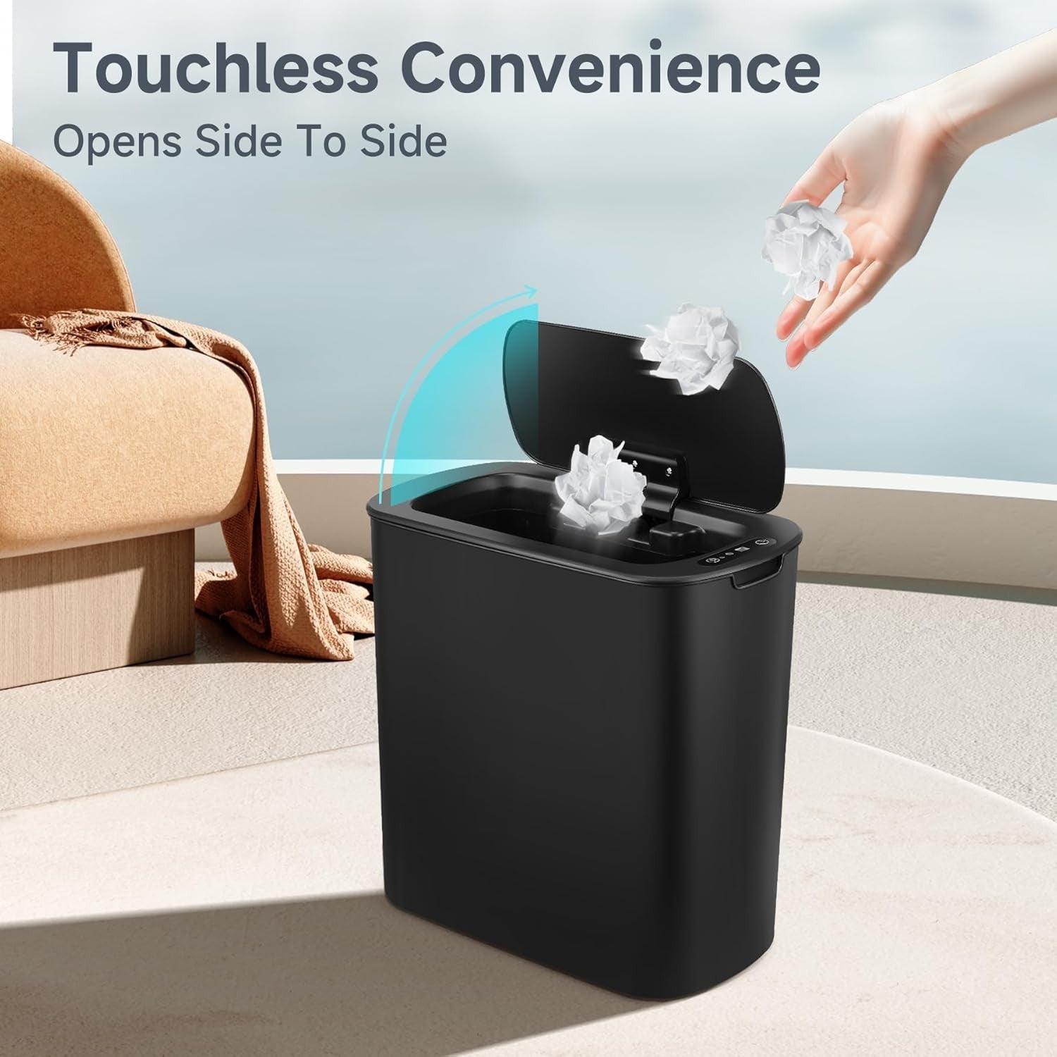 Automatic Touchless Bathroom Bin 2.6 Gallon Slim Motion Sensor Black