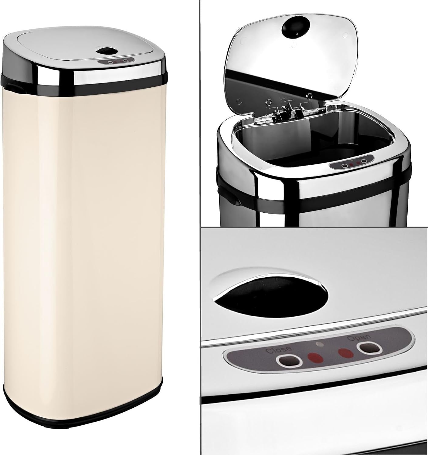 42L Automatic Sensor Kitchen Bin Stainless Steel Cream Touchless