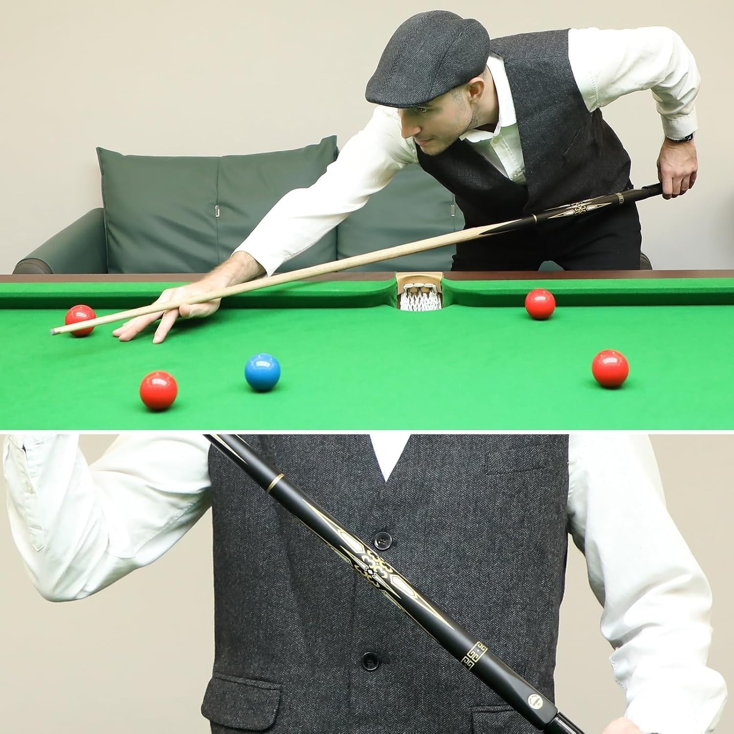 57in Handmade Snooker Cue 18oz Ash Wood 9.5mm Tip with Extension